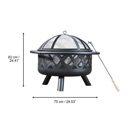 Teamson Home Round Steel Outdoor Fire Pit Outside Wood Burning Firepit Bonfire with Firebowl, Poker, Mesh Screen for Patio Garden Backyard BBQ, 30 Inch, Black - CookCave