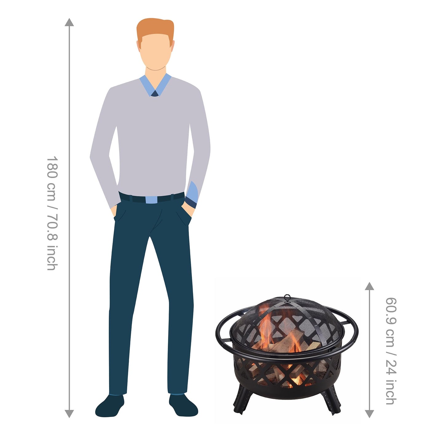 Teamson Home Round Steel Outdoor Fire Pit Outside Wood Burning Firepit Bonfire with Firebowl, Poker, Mesh Screen for Patio Garden Backyard BBQ, 30 Inch, Black - CookCave