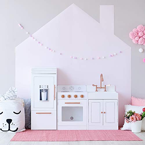Teamson Kids Little Chef Paris Modular Contemporary Interactive Wooden Play Kitchen with Refrigerator, Oven, Sink, and Storage Space for Easy Clean Up, White with Rose Gold Finishes - CookCave