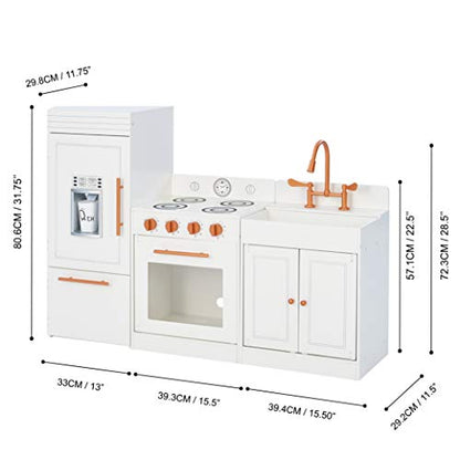 Teamson Kids Little Chef Paris Modular Contemporary Interactive Wooden Play Kitchen with Refrigerator, Oven, Sink, and Storage Space for Easy Clean Up, White with Rose Gold Finishes - CookCave