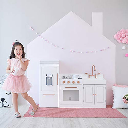 Teamson Kids Little Chef Paris Modular Contemporary Interactive Wooden Play Kitchen with Refrigerator, Oven, Sink, and Storage Space for Easy Clean Up, White with Rose Gold Finishes - CookCave