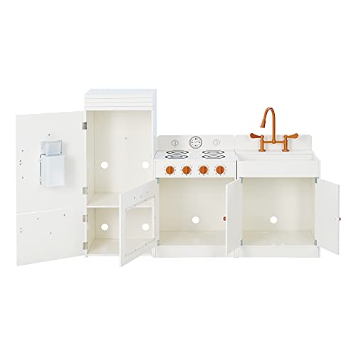 Teamson Kids Little Chef Paris Modular Contemporary Interactive Wooden Play Kitchen with Refrigerator, Oven, Sink, and Storage Space for Easy Clean Up, White with Rose Gold Finishes - CookCave