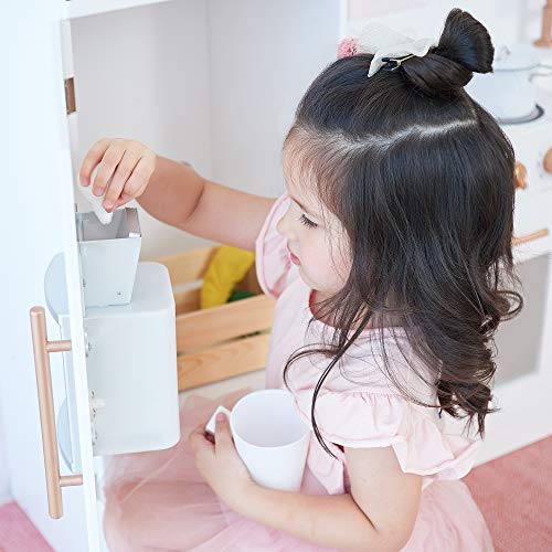 Teamson Kids Little Chef Paris Modular Contemporary Interactive Wooden Play Kitchen with Refrigerator, Oven, Sink, and Storage Space for Easy Clean Up, White with Rose Gold Finishes - CookCave