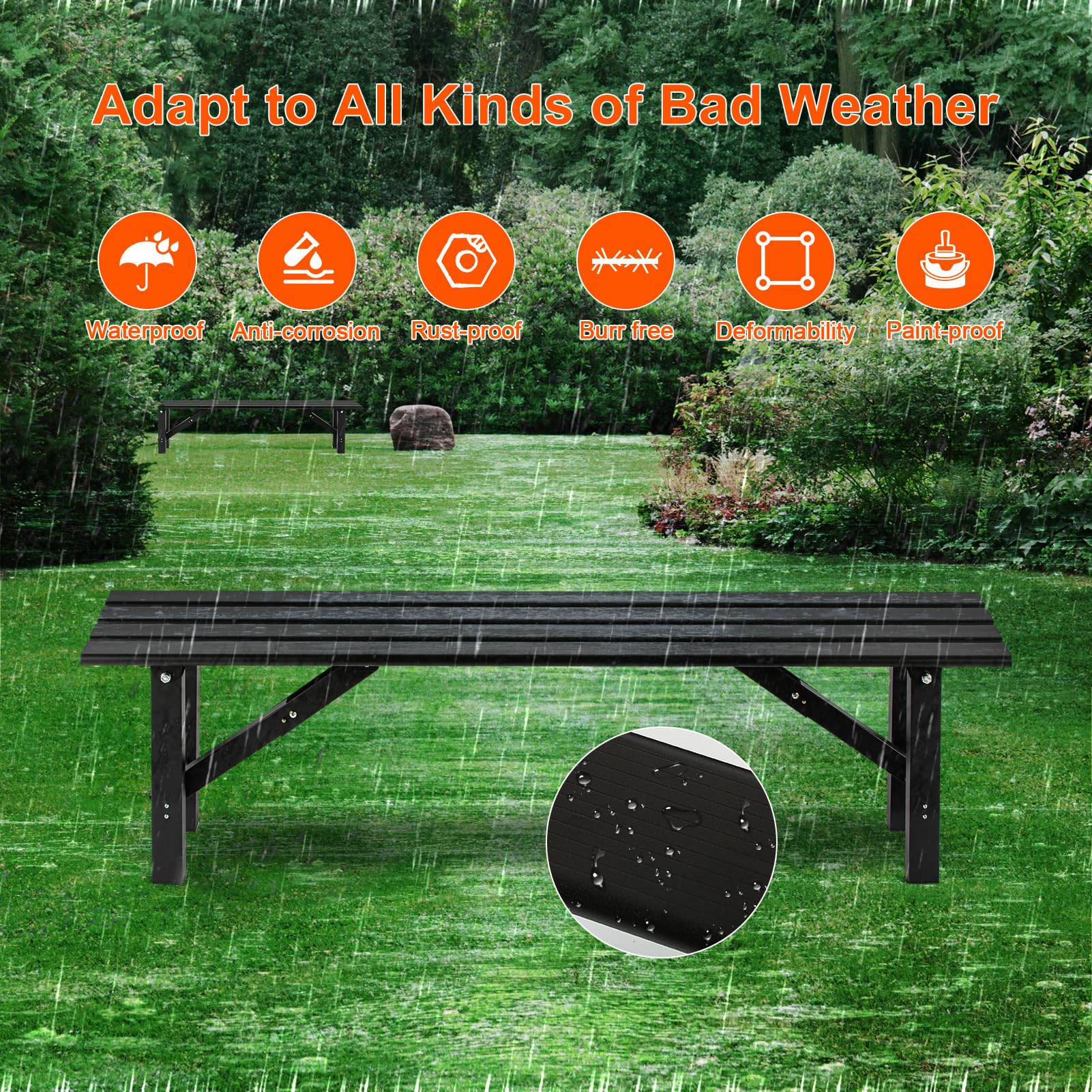 TECSPACE 35″ Aluminum Folding Bench Seat, All Weather Outdoor Small Bench, Installation Free Portable Foldable Bench - CookCave