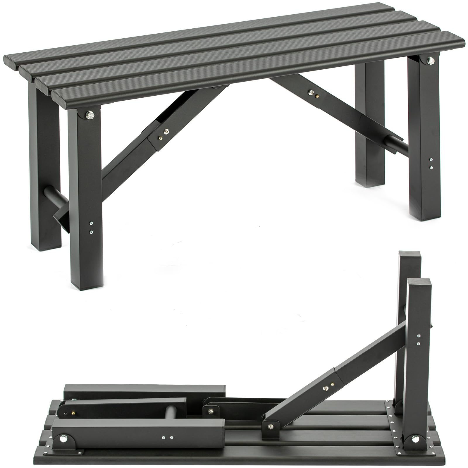 TECSPACE 35″ Aluminum Folding Bench Seat, All Weather Outdoor Small Bench, Installation Free Portable Foldable Bench - CookCave