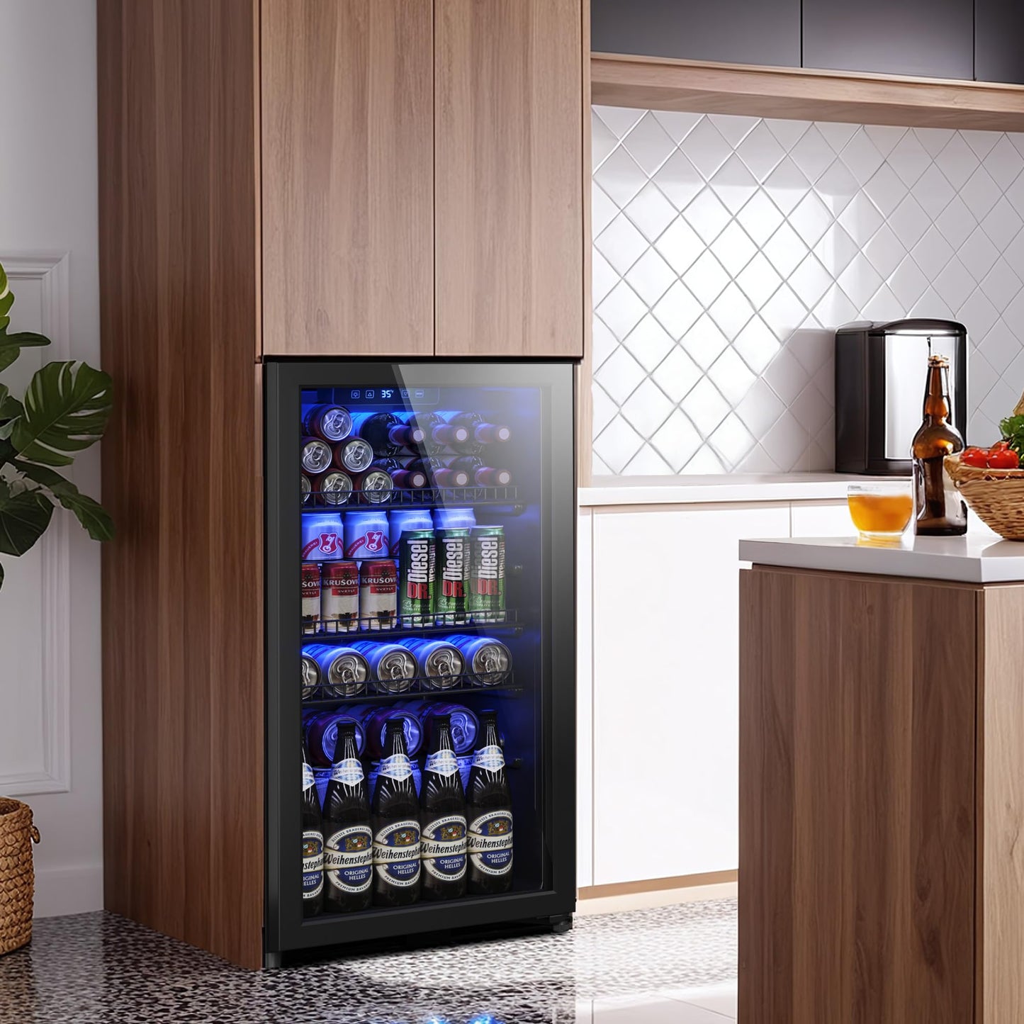 Tehanld Beverage Fridge, Mini Fridge With Glass Door, Beverage Cooler Refrigerator, Wine Drink Beer Cooler, Adjustable Shelves & Digital Temperature Display - CookCave