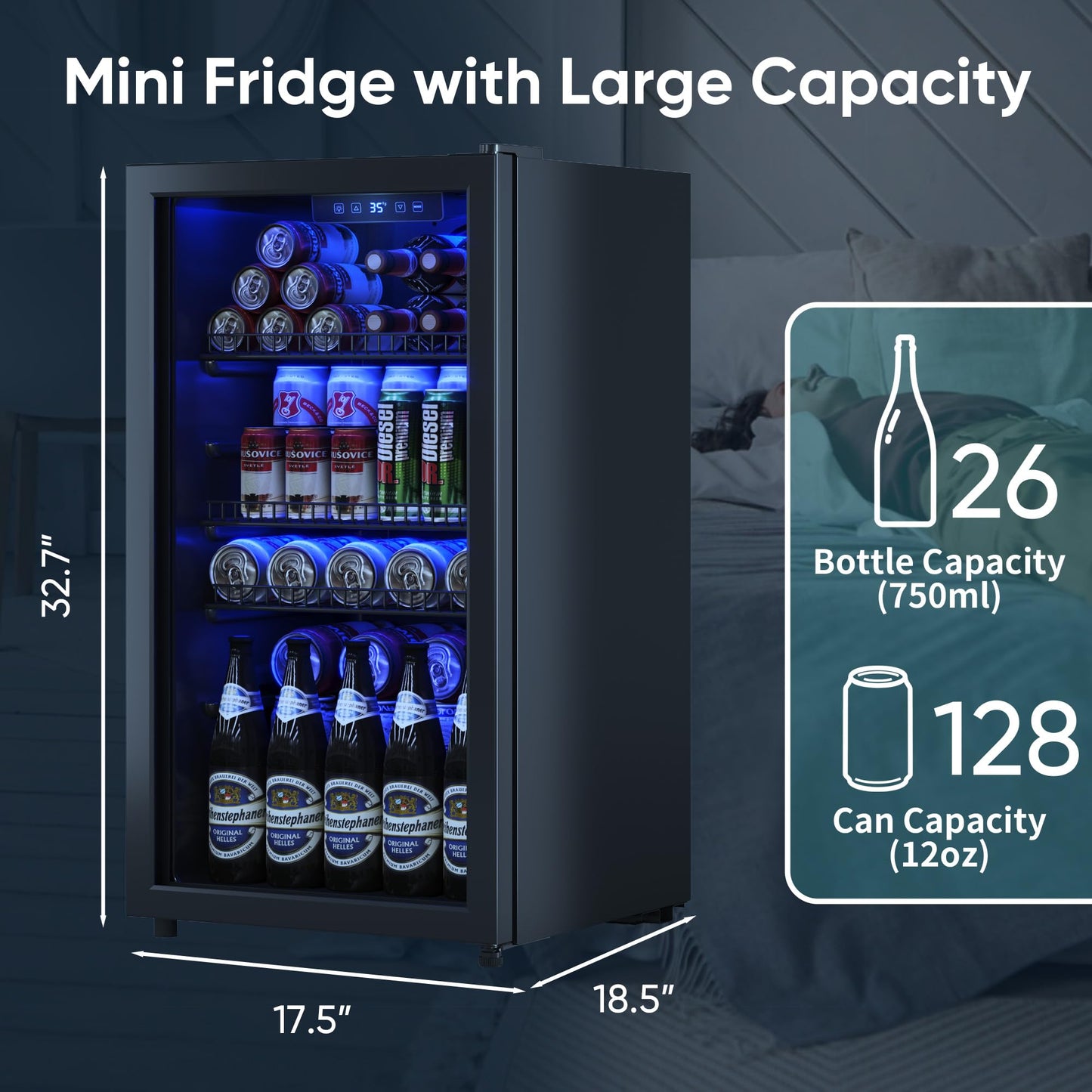 Tehanld Beverage Fridge, Mini Fridge With Glass Door, Beverage Cooler Refrigerator, Wine Drink Beer Cooler, Adjustable Shelves & Digital Temperature Display - CookCave