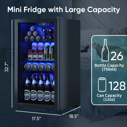 Tehanld Beverage Fridge, Mini Fridge With Glass Door, Beverage Cooler Refrigerator, Wine Drink Beer Cooler, Adjustable Shelves & Digital Temperature Display - CookCave