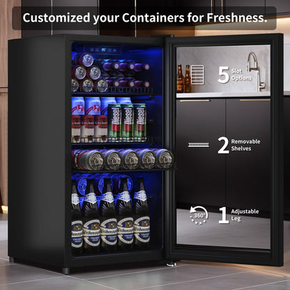 Tehanld Beverage Fridge, Mini Fridge With Glass Door, Beverage Cooler Refrigerator, Wine Drink Beer Cooler, Adjustable Shelves & Digital Temperature Display - CookCave