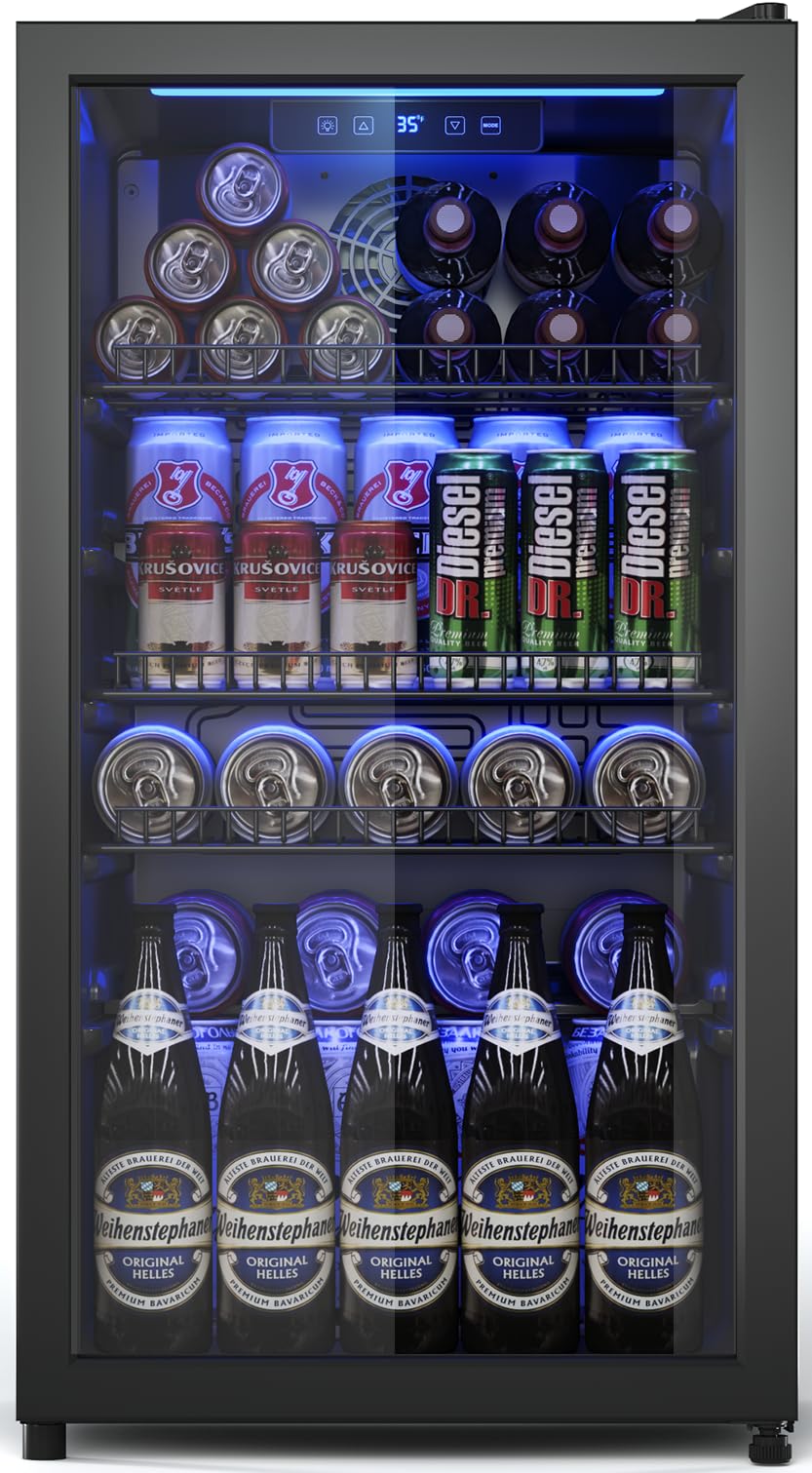 Tehanld Beverage Fridge, Mini Fridge With Glass Door, Beverage Cooler Refrigerator, Wine Drink Beer Cooler, Adjustable Shelves & Digital Temperature Display - CookCave