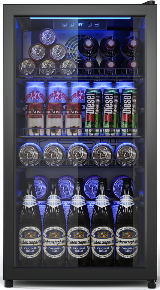 Tehanld Beverage Fridge, Mini Fridge With Glass Door, Beverage Cooler Refrigerator, Wine Drink Beer Cooler, Adjustable Shelves & Digital Temperature Display - CookCave