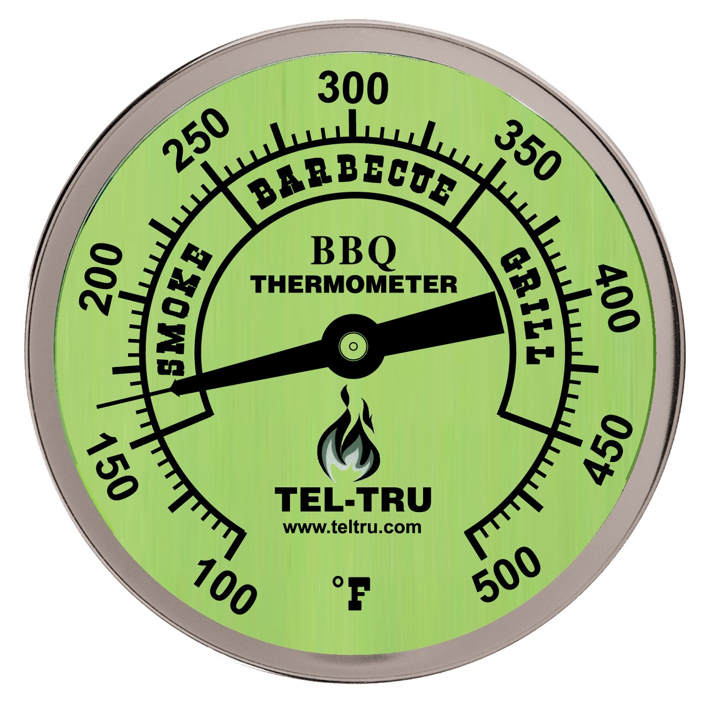 Tel-Tru BQ300 Barbecue Thermometer, 3 inch Glow dial with Zones, 4 inch stem, 100/500 Degrees F - CookCave