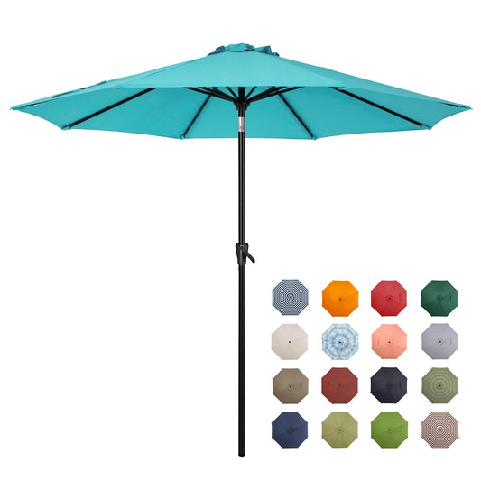 Tempera 9ft Patio Market Outdoor Table Umbrella with Push Button Tilt and Crank,Large Sun Umbrella with Sturdy Pole&Fade resistant canopy,Easy to set, Turquoise - CookCave