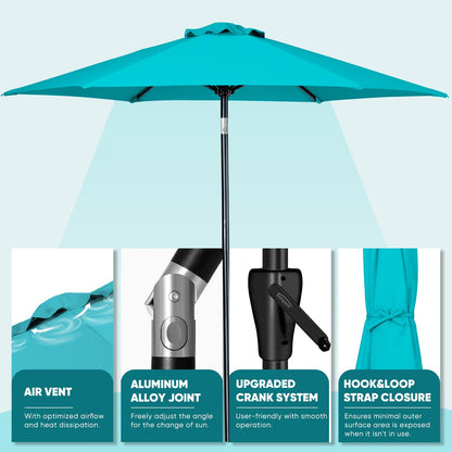 Tempera 9ft Patio Market Outdoor Table Umbrella with Push Button Tilt and Crank,Large Sun Umbrella with Sturdy Pole&Fade resistant canopy,Easy to set, Turquoise - CookCave