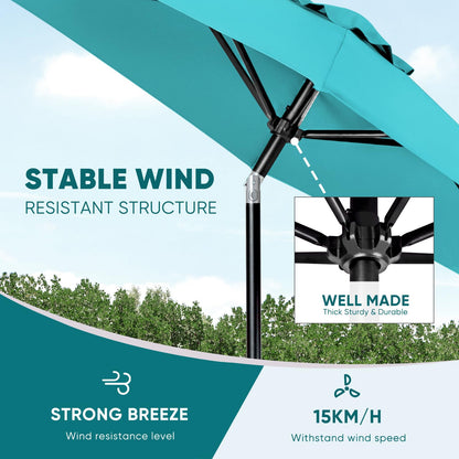 Tempera 9ft Patio Market Outdoor Table Umbrella with Push Button Tilt and Crank,Large Sun Umbrella with Sturdy Pole&Fade resistant canopy,Easy to set, Turquoise - CookCave