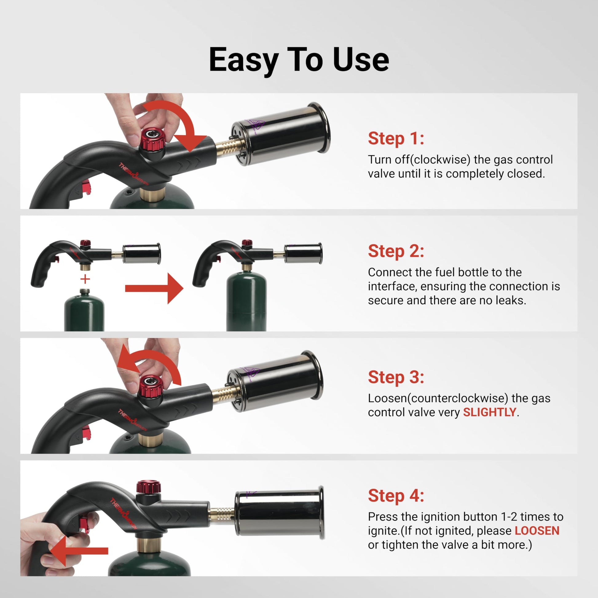 ThermoMaven Powerful Propane Torch, Kitchen Cooking Torch, Culinary Torch Lighter, Adjustable Blow Torch for Sous Vide Searing Steak, BBQ, Grill, Campfire Charcoal Starter (Propane Tank Not Included) - CookCave