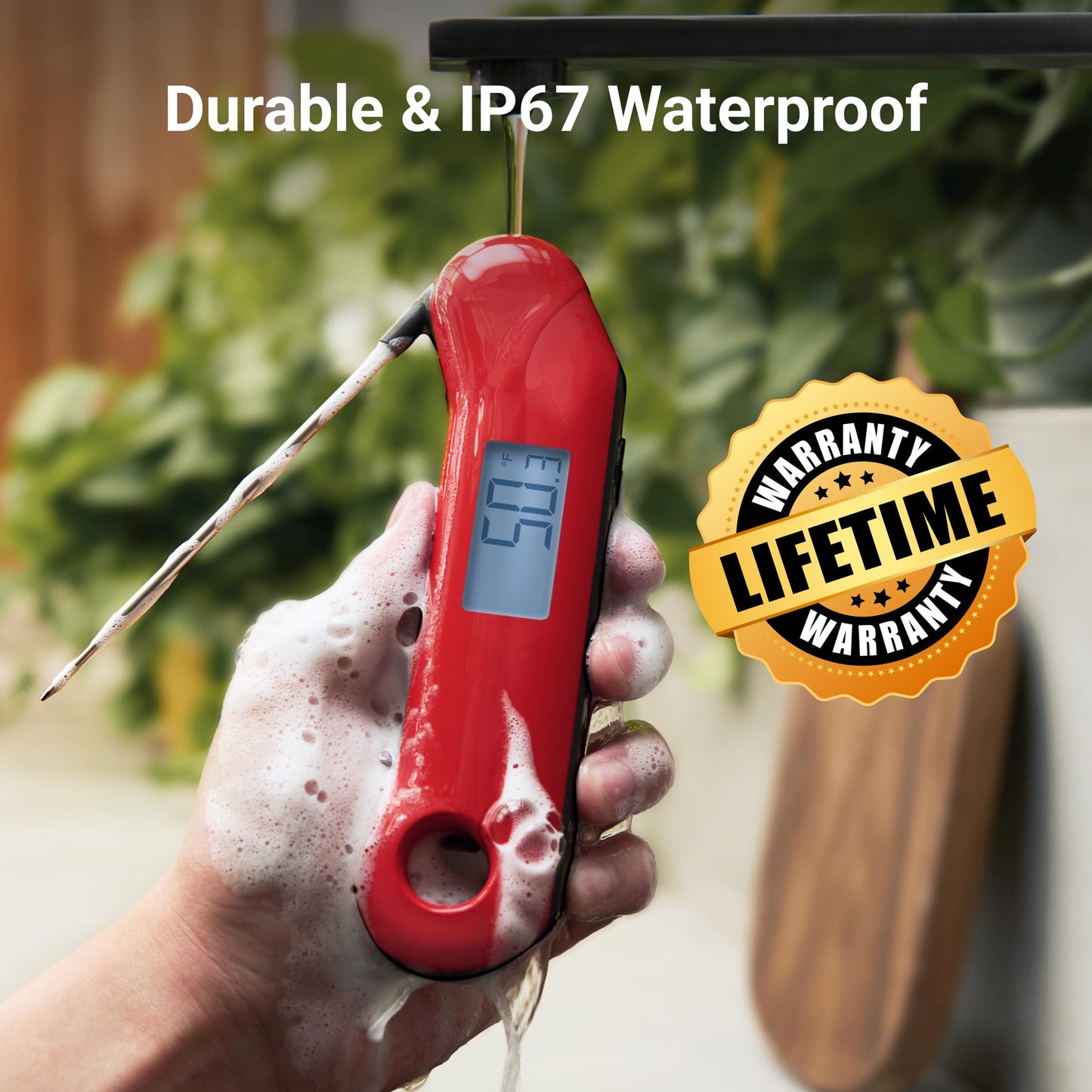 ThermoMaven ProfessionaI Meat Thermometer Digital, 3X Faster 0.5 Sec Instant Read, NIST Certified Accuracy ±0.5°F, 100% Waterproof Probe, Auto-Rotate Bright Indicator, for Candy/Grill/BBQ, Red & Gray - CookCave