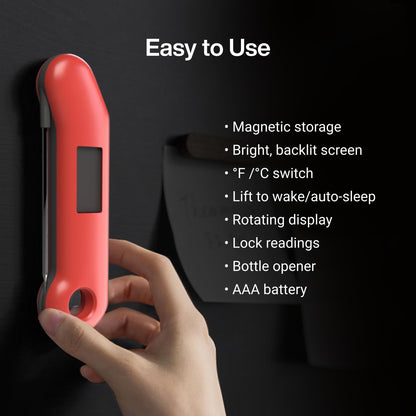 ThermoMaven ProfessionaI Meat Thermometer Digital, 3X Faster 0.5 Sec Instant Read, NIST Certified Accuracy ±0.5°F, 100% Waterproof Probe, Auto-Rotate Bright Indicator, for Candy/Grill/BBQ, Red & Gray - CookCave