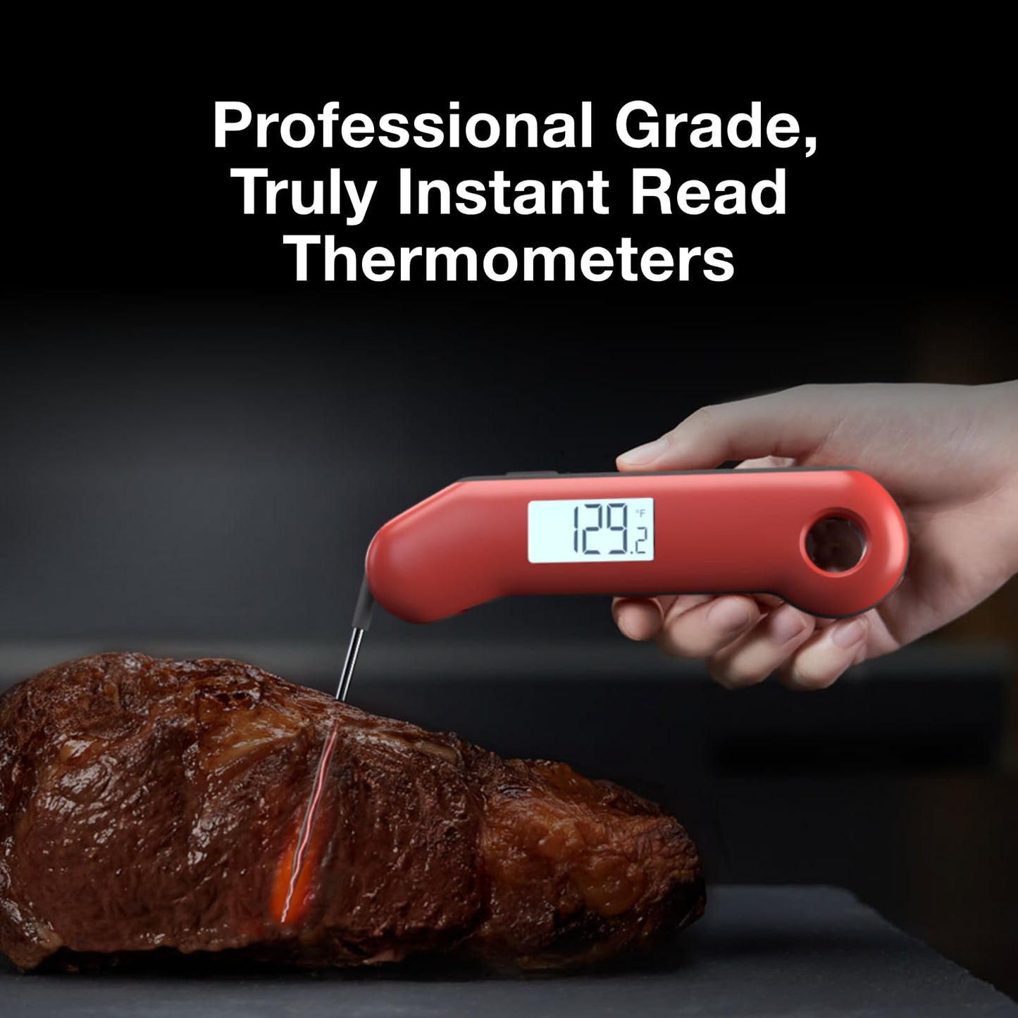 ThermoMaven ProfessionaI Meat Thermometer Digital, 3X Faster 0.5 Sec Instant Read, NIST Certified Accuracy ±0.5°F, 100% Waterproof Probe, Auto-Rotate Bright Indicator, for Candy/Grill/BBQ, Red & Gray - CookCave