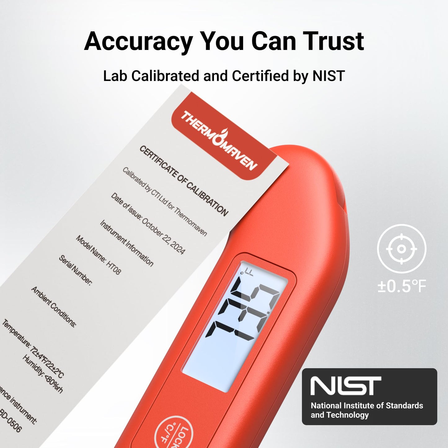 ThermoMaven Professional Meat Thermometer Digital, 1 Sec Instant Read Food Thermometer for Cooking Grill, Kitchen Gadgets BBQ Accessories, High Accuracy, Waterproof, Gifts for Men Dad Fathers Day, Red - CookCave