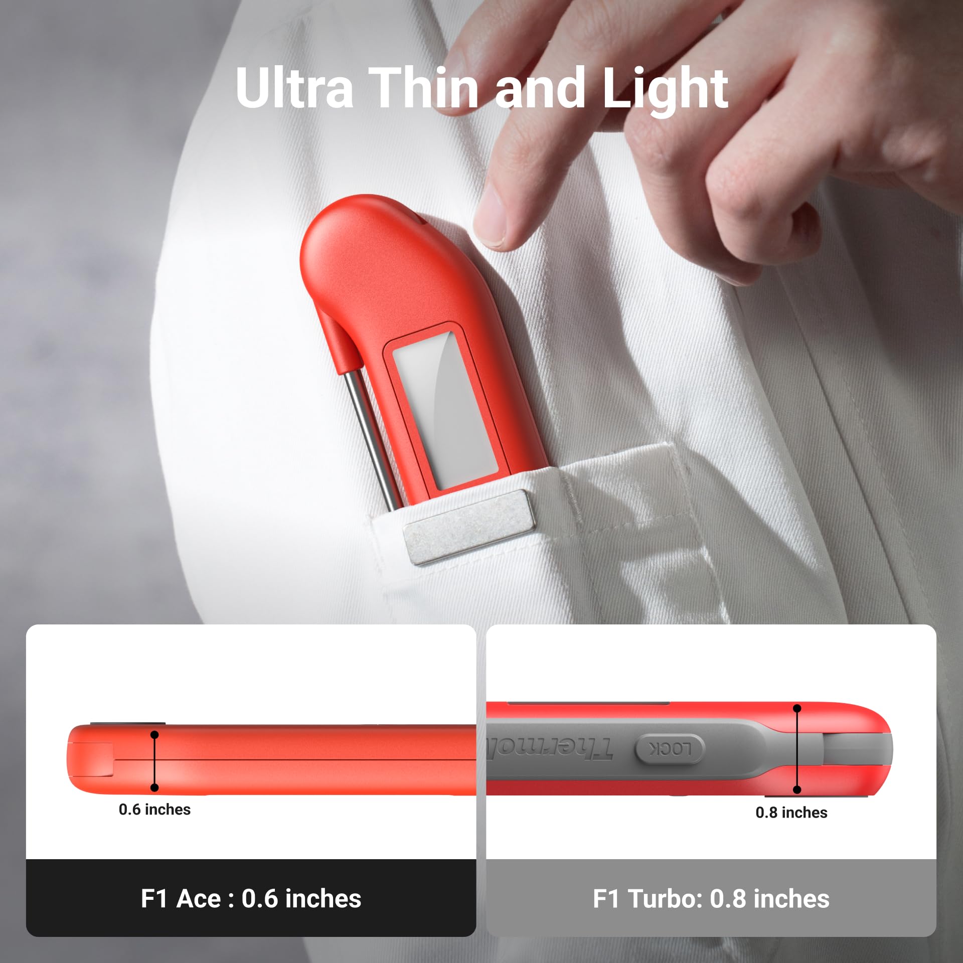 ThermoMaven Professional Meat Thermometer Digital, 1 Sec Instant Read Food Thermometer for Cooking Grill, Kitchen Gadgets BBQ Accessories, High Accuracy, Waterproof, Gifts for Men Dad Fathers Day, Red - CookCave