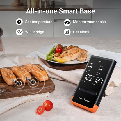ThermoMaven Wireless Bluetooth Smart Meat Thermometer: Standalone Base, Smart WiFi Thermometer with Sub-1G, 6 Sensors NIST Certified Accuracy, 2 Probes, for BBQ, Grill, Oven, Smoker, Rotisserie - CookCave