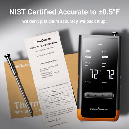 ThermoMaven Wireless Bluetooth Smart Meat Thermometer: Standalone Base, Smart WiFi Thermometer with Sub-1G, 6 Sensors NIST Certified Accuracy, 2 Probes, for BBQ, Grill, Oven, Smoker, Rotisserie - CookCave