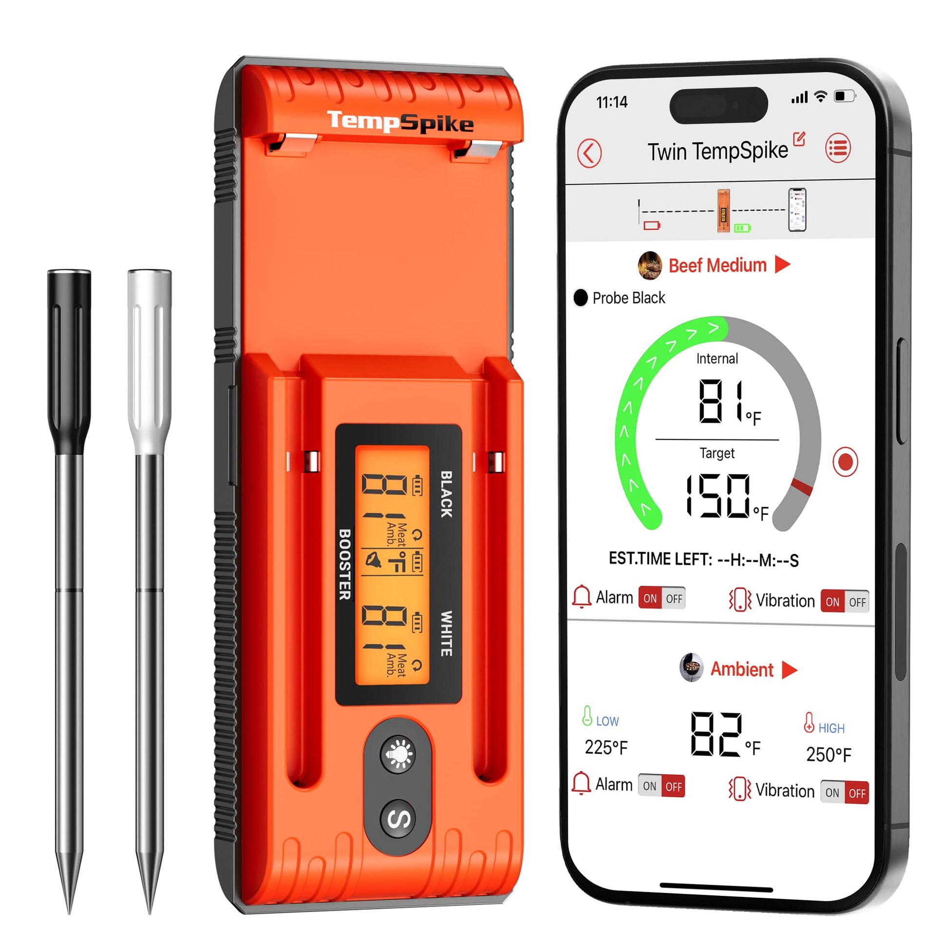 ThermoPro TempSpike Wireless Meat Thermometer Digital with 500FT Bluetooth Range, Cooking Food Thermometer with LCD Signal Booster & Dual Color-Coded Probes for BBQ Oven Smoker Turkey Rotisserie - CookCave