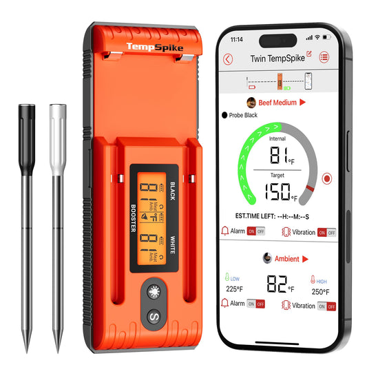 ThermoPro TempSpike Wireless Meat Thermometer Digital with 500FT Bluetooth Range, Cooking Food Thermometer with LCD Signal Booster & Dual Color-Coded Probes for BBQ Oven Smoker Turkey Rotisserie - CookCave