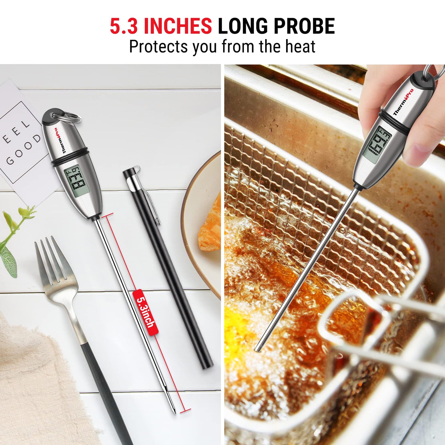ThermoPro TP02S Digital Food Thermometer for Cooking Bread Baking Sourdough Liquids, Meat Thermometer Digital with Super Long Probe for Grill Candy Kitchen BBQ Oil Milk Yogurt Water Temperature - CookCave