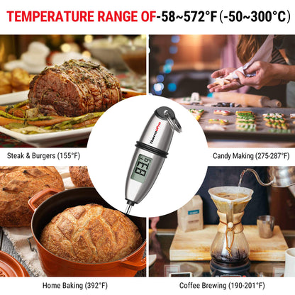 ThermoPro TP02S Digital Food Thermometer for Cooking Bread Baking Sourdough Liquids, Meat Thermometer Digital with Super Long Probe for Grill Candy Kitchen BBQ Oil Milk Yogurt Water Temperature - CookCave