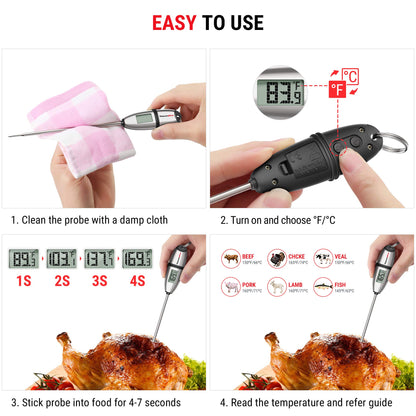 ThermoPro TP02S Digital Food Thermometer for Cooking Bread Baking Sourdough Liquids, Meat Thermometer Digital with Super Long Probe for Grill Candy Kitchen BBQ Oil Milk Yogurt Water Temperature - CookCave
