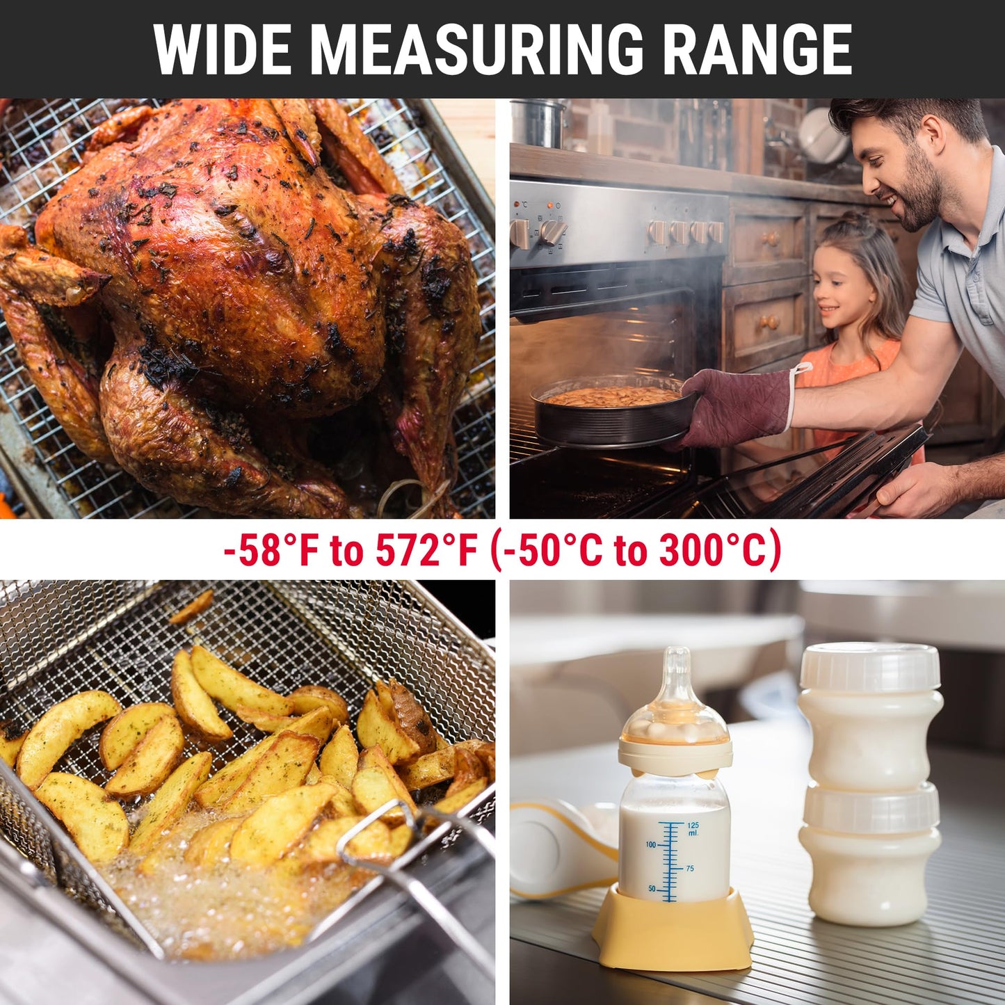 ThermoPro TP03B Digital Meat Thermometer for Cooking, Instant Read Thermometer with Backlight, Kitchen Food Thermometer for Grill Smoker BBQ Oil Deep Fry Candy Bread Coffee with Pop-up Meat Probe - CookCave