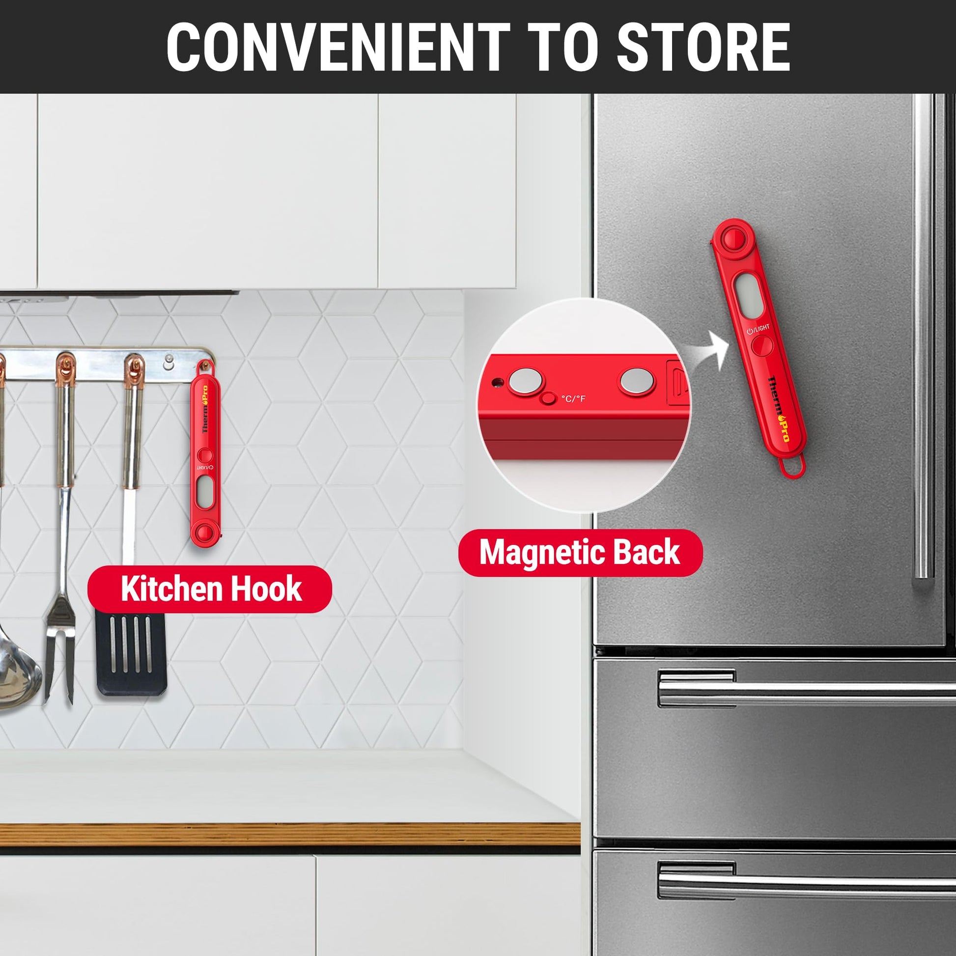 ThermoPro TP03B Digital Meat Thermometer for Cooking, Instant Read Thermometer with Backlight, Kitchen Food Thermometer for Grill Smoker BBQ Oil Deep Fry Candy Bread Coffee with Pop-up Meat Probe - CookCave