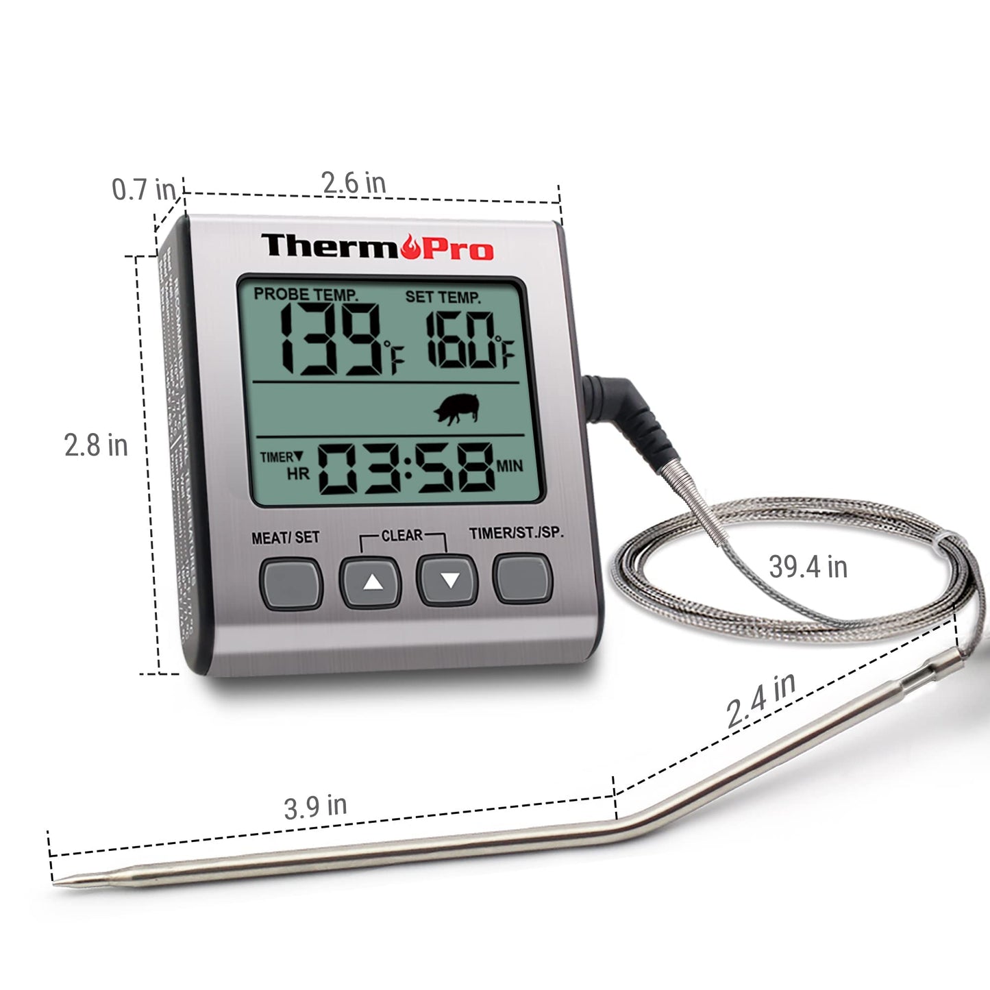 ThermoPro TP16S Digital Meat Thermometer for Cooking and Grilling, BBQ Food Thermometer with Backlight and Kitchen Timer, Grill Temperature Probe Thermometer for Smoker, Barbecue, Oven, Baking,Oil - CookCave
