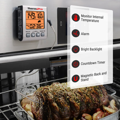 ThermoPro TP16S Digital Meat Thermometer for Cooking and Grilling, BBQ Food Thermometer with Backlight and Kitchen Timer, Grill Temperature Probe Thermometer for Smoker, Barbecue, Oven, Baking,Oil - CookCave