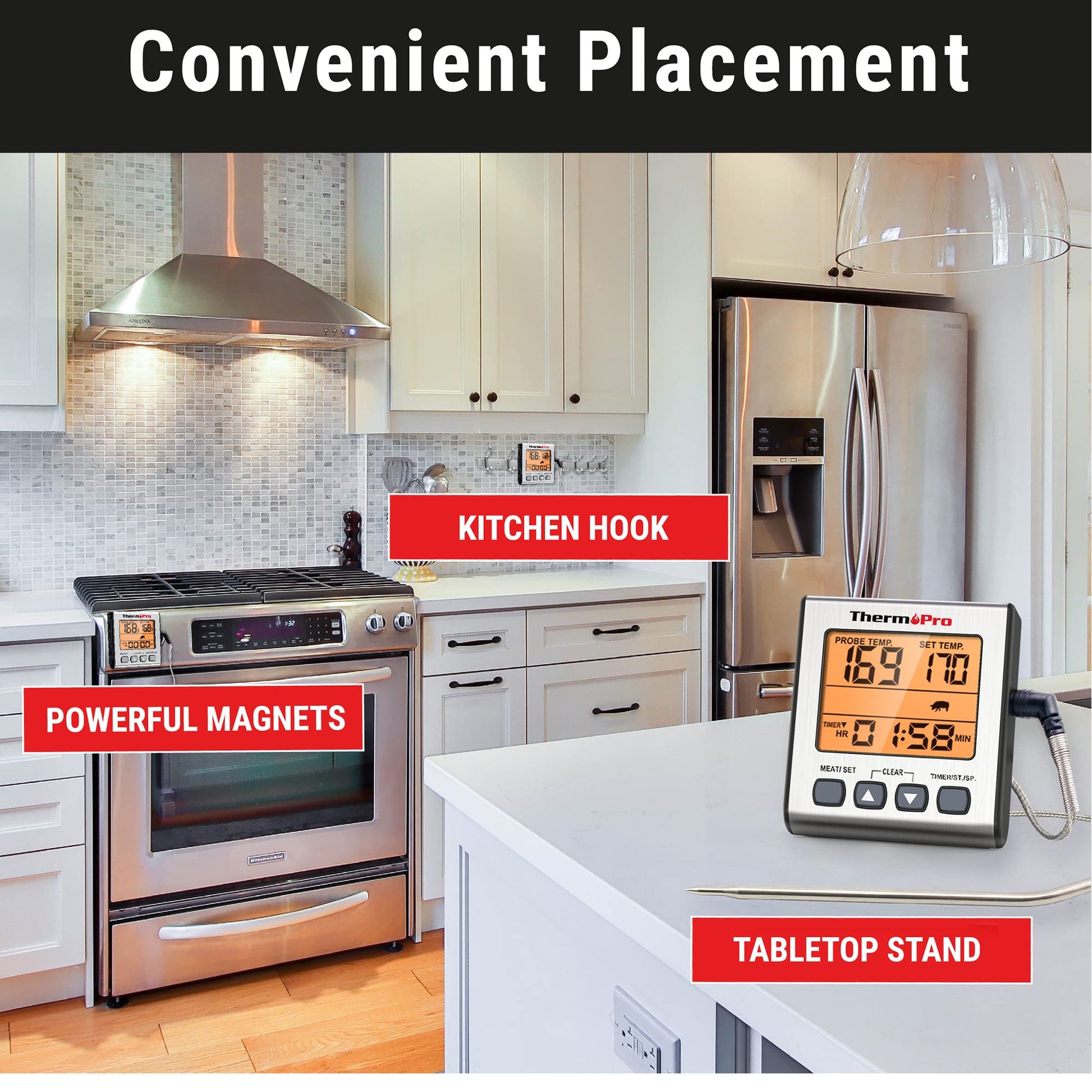 ThermoPro TP16S Digital Meat Thermometer for Cooking and Grilling, BBQ Food Thermometer with Backlight and Kitchen Timer, Grill Temperature Probe Thermometer for Smoker, Barbecue, Oven, Baking,Oil - CookCave