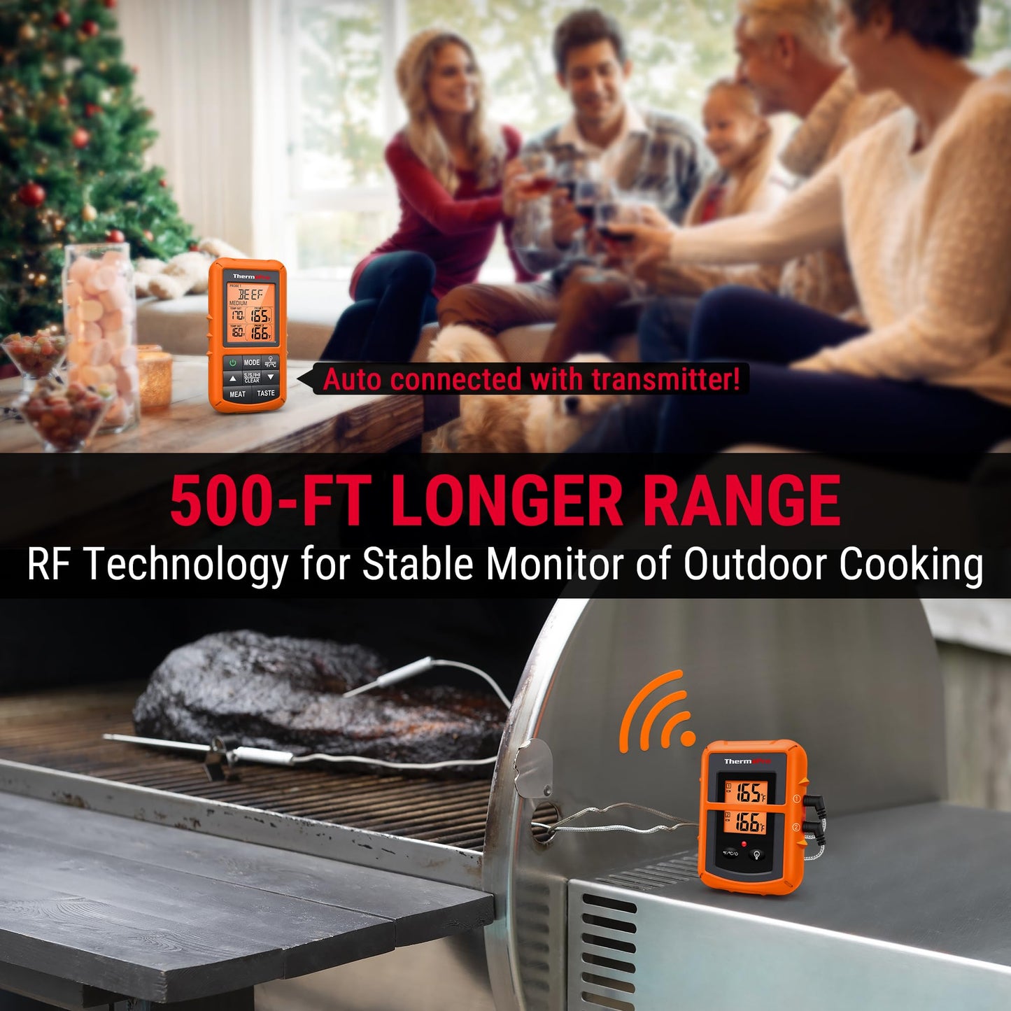 ThermoPro TP20 500FT Wireless Meat Thermometer with Dual Meat Probe, Digital Cooking Food Meat Thermometer Wireless for Smoker BBQ Grill Thermometer Turkey Thermometer, Fathers Day Gift - CookCave