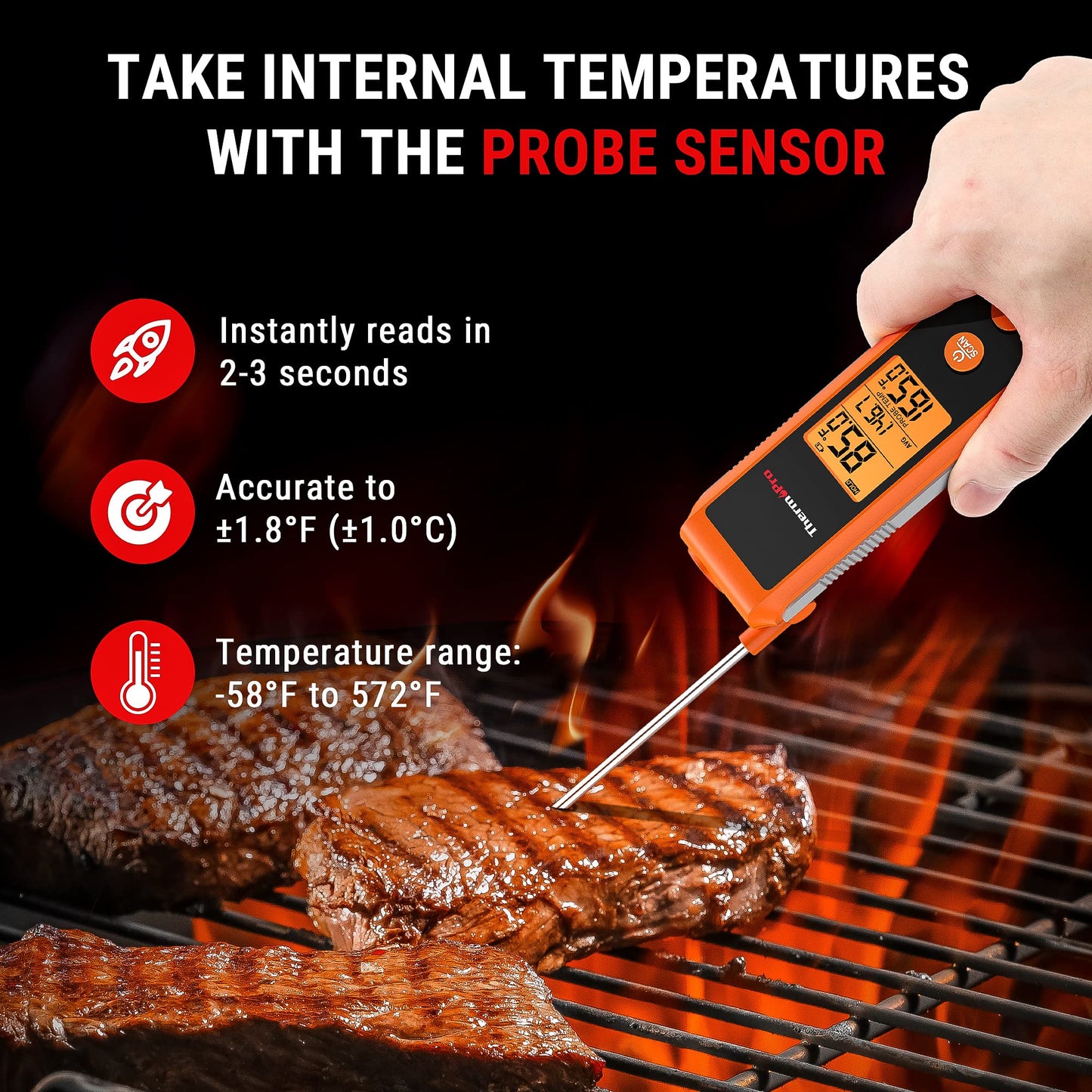 ThermoPro TP420 2-in-1 Instant Read Thermometer for Cooking, Infrared Thermometer Cooking Thermometer with Meat Probe, Non-Contact Laser Meat Thermometer for Griddle Grill Pizza Oven HVAC Pool - CookCave