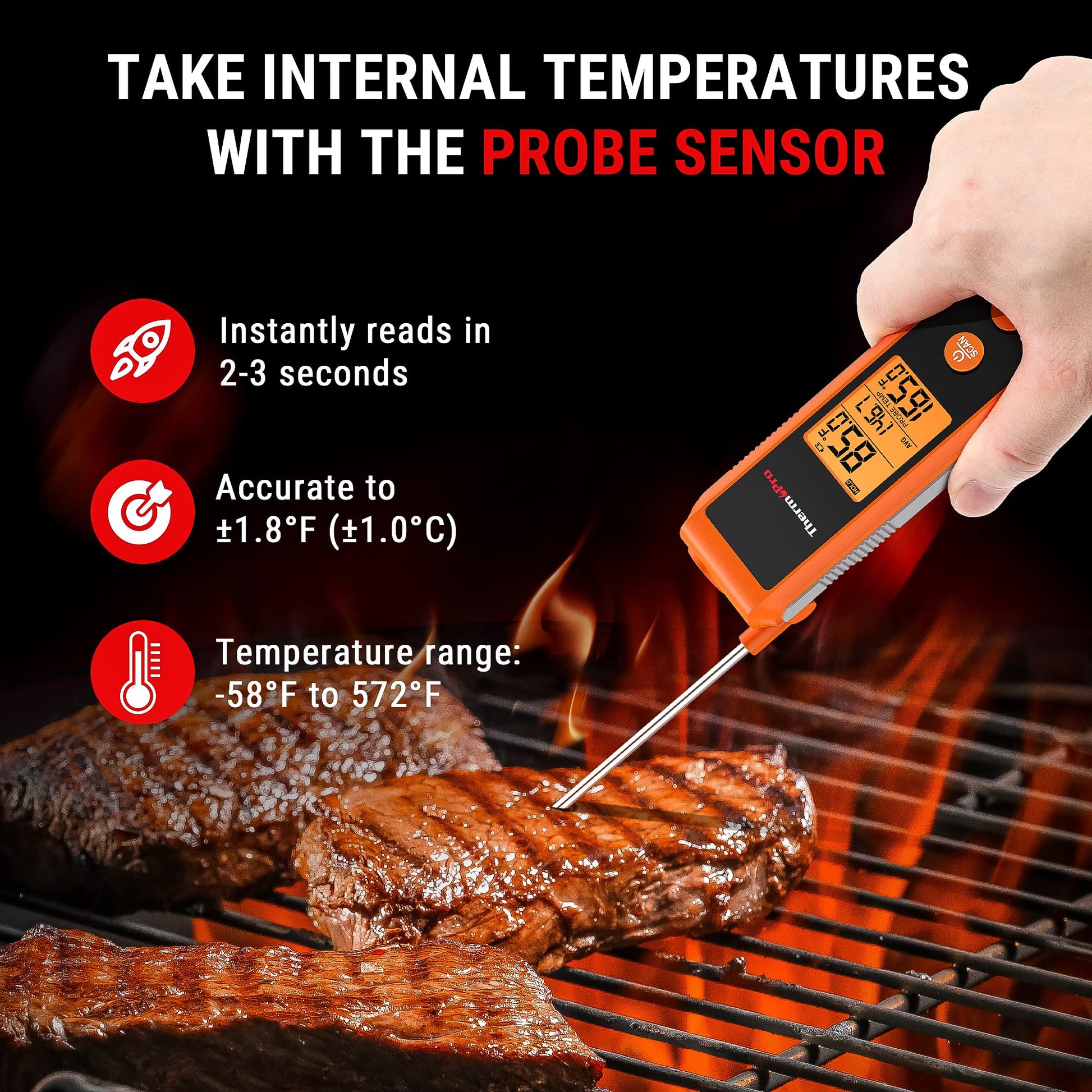 ThermoPro TP420 2-in-1 Instant Read Thermometer for Cooking, Infrared Thermometer Cooking Thermometer with Meat Probe, Non-Contact Laser Meat Thermometer for Griddle Grill Pizza Oven HVAC Pool - CookCave