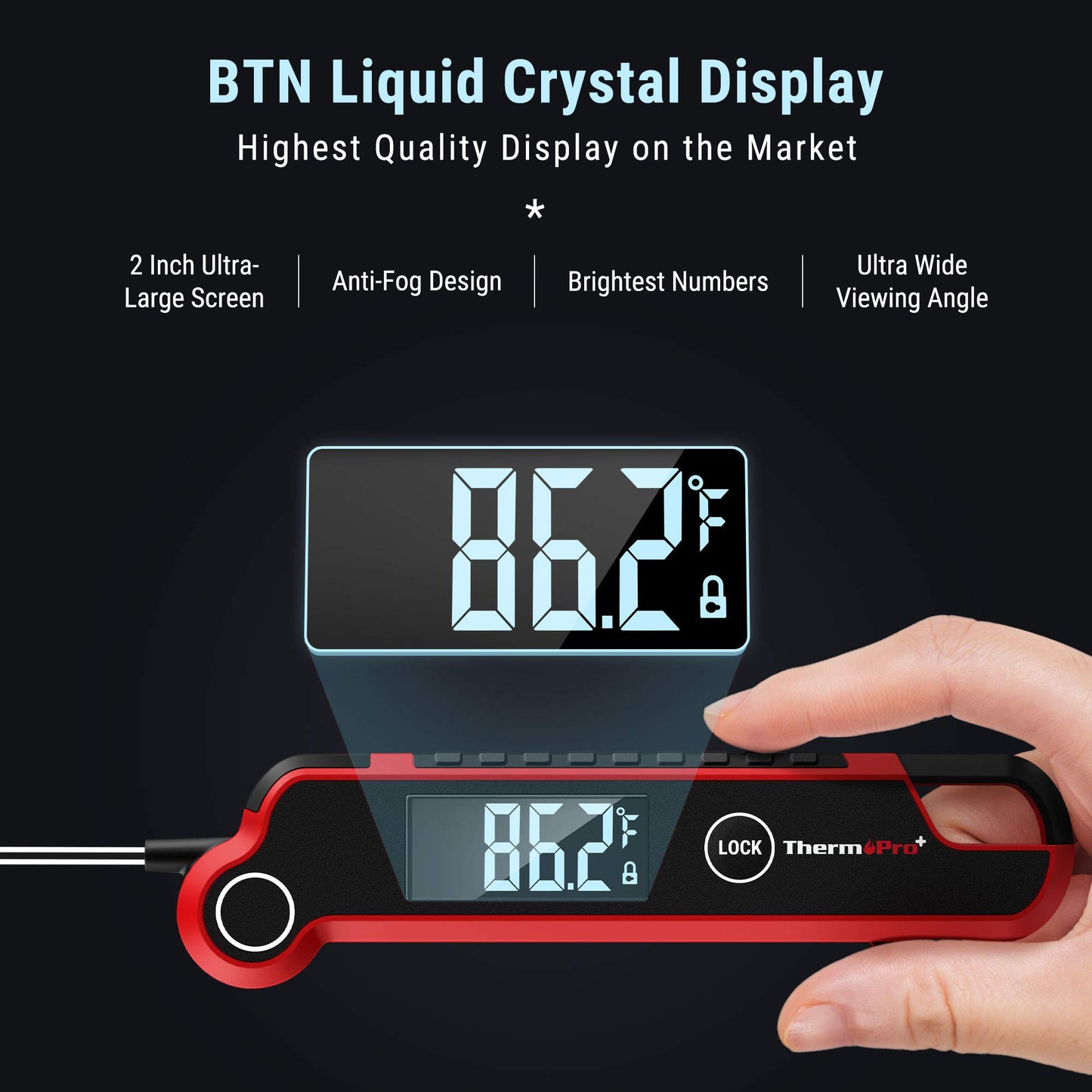 ThermoPro TP620 Instant Read Meat Thermometer Digital, Cooking Thermometer with Large Auto-Rotating LCD Display, Waterproof Food Thermometer Digital for Kitchen, BBQ, or Grill - CookCave