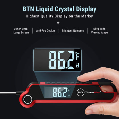 ThermoPro TP620 Instant Read Meat Thermometer Digital, Cooking Thermometer with Large Auto-Rotating LCD Display, Waterproof Food Thermometer Digital for Kitchen, BBQ, or Grill - CookCave