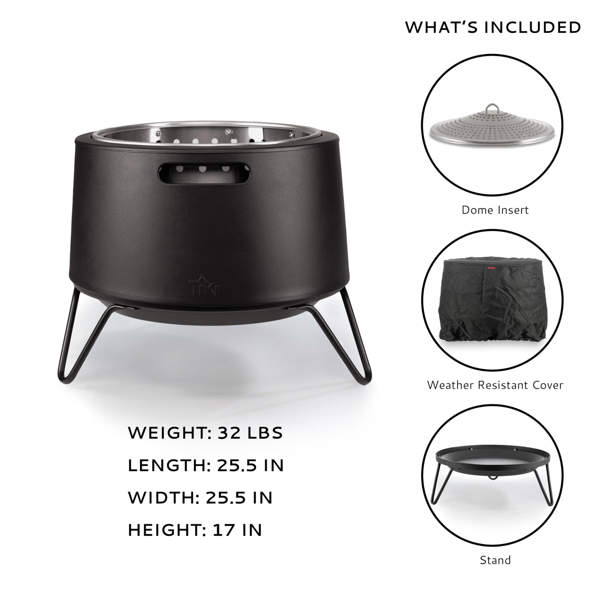 TIKI 20-Inch Smokeless Social Fire Pit, Portable Outdoor Fire Pit with Removable Ash Base, Stand & Cloth Cover – Modern Wood Burning Fire Pit for Patio, Backyard, and Gatherings - CookCave