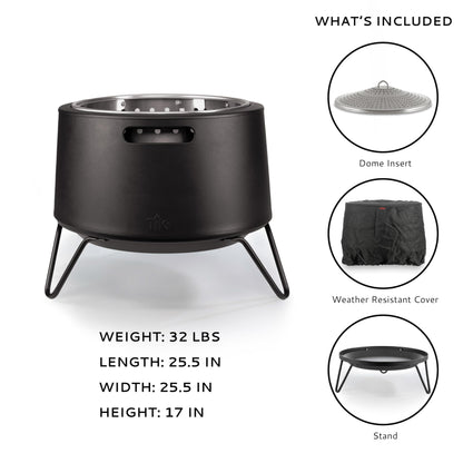 TIKI 20-Inch Smokeless Social Fire Pit, Portable Outdoor Fire Pit with Removable Ash Base, Stand & Cloth Cover – Modern Wood Burning Fire Pit for Patio, Backyard, and Gatherings - CookCave