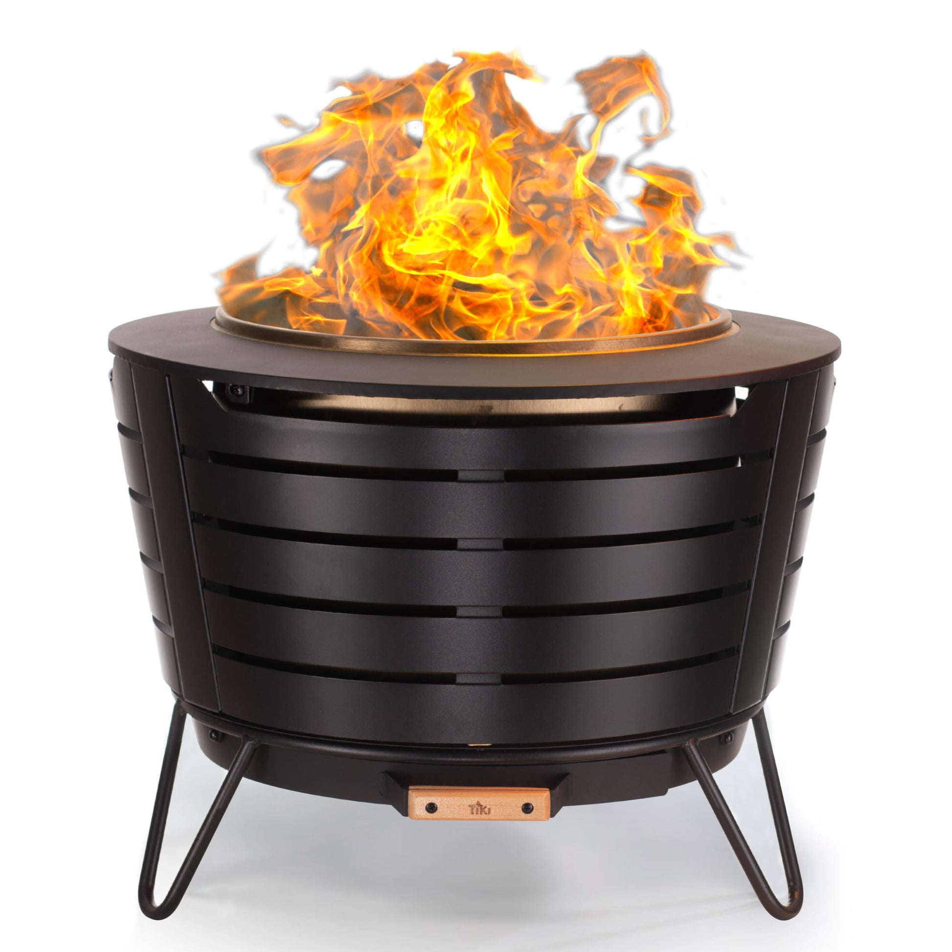 TIKI 25-Inch Smokeless Patio Fire Pit, Wood Burning with Removable Ash Pan & Weather-Resistant Cover, Modern Black Design – Ideal Outdoor Smokeless Fire Pit for Backyard & Patio - CookCave