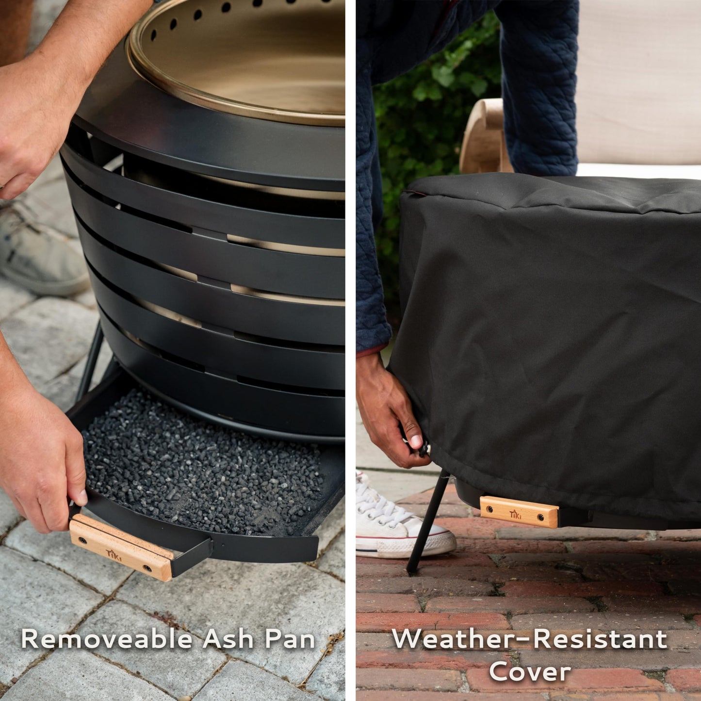 TIKI 25-Inch Smokeless Patio Fire Pit, Wood Burning with Removable Ash Pan & Weather-Resistant Cover, Modern Black Design – Ideal Outdoor Smokeless Fire Pit for Backyard & Patio - CookCave