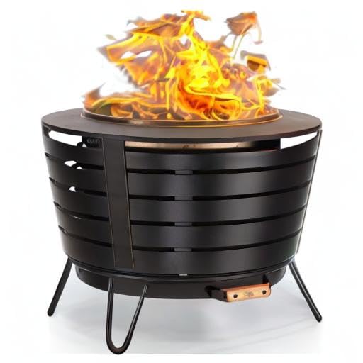 TIKI 25-Inch Smokeless Patio Fire Pit, Wood Burning with Removable Ash Pan & Weather-Resistant Cover, Modern Black Design – Ideal Outdoor Smokeless Fire Pit for Backyard & Patio - CookCave