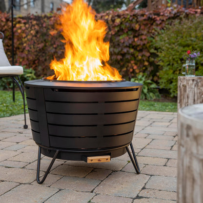 TIKI 25-Inch Smokeless Patio Fire Pit, Wood Burning with Removable Ash Pan & Weather-Resistant Cover, Modern Black Design – Ideal Outdoor Smokeless Fire Pit for Backyard & Patio - CookCave