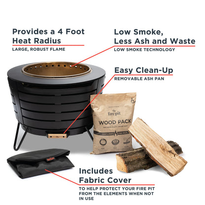 TIKI 25-Inch Smokeless Patio Fire Pit, Wood Burning with Removable Ash Pan & Weather-Resistant Cover, Modern Black Design – Ideal Outdoor Smokeless Fire Pit for Backyard & Patio - CookCave