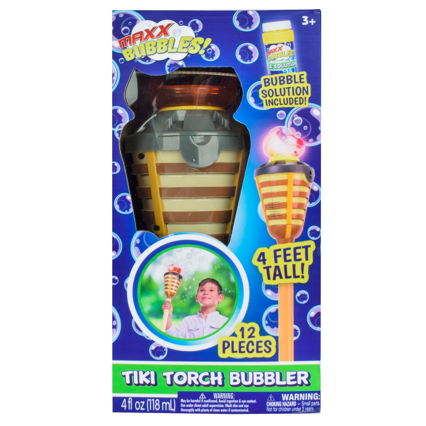 Tiki Torch Bubbler - Bubble Machine with Lights and Music, Bubble Blower and Wand, Rechargable Outdoor Toy for Kids Teens Adults, 4 Feet Tall, Includes 4oz Bubble Solution - CookCave